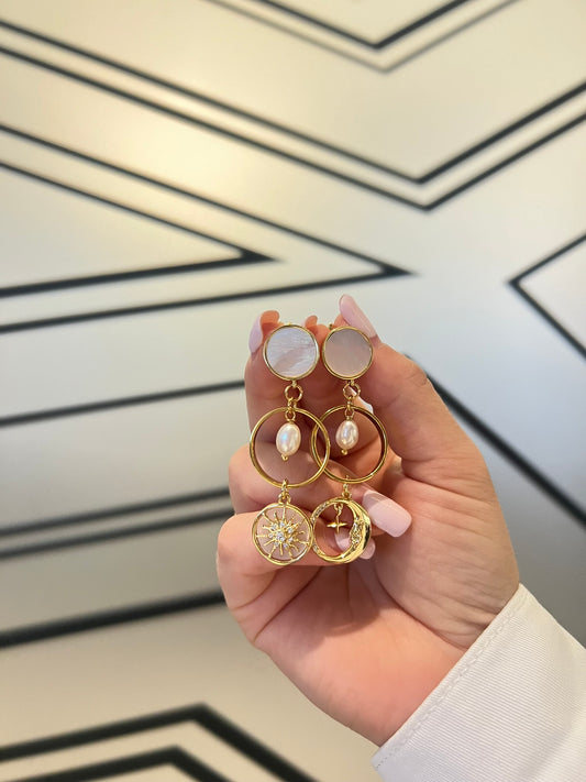 Aurinko & Kuu – asymmetriset helmikorvakorut